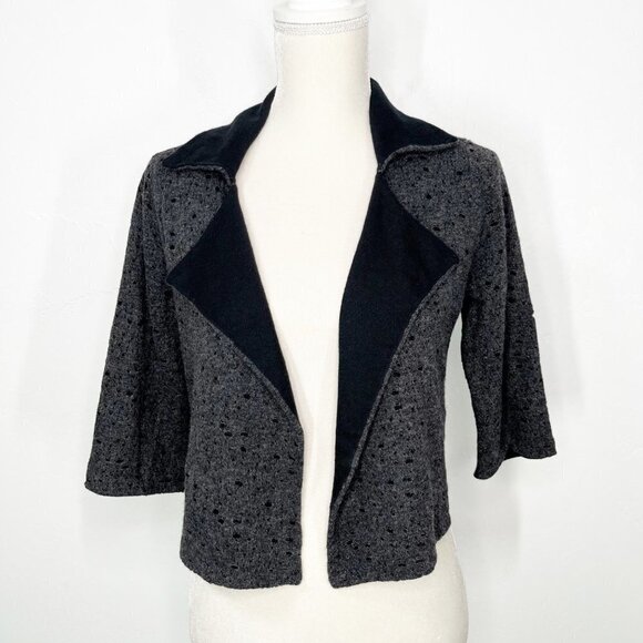 Eileen Fisher Black, Grey cropped Wool & Cashmere Open Cardigan Size S - Picture 1 of 8